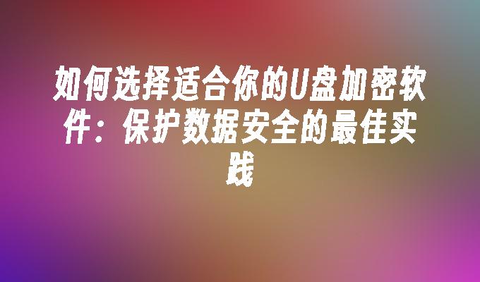 如何选择适合你的U盘加密软件：保护数据安全的最佳实践