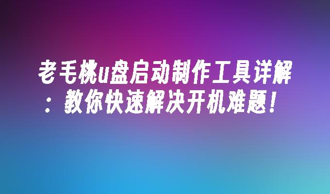 老毛桃u盘启动制作工具详解：教你快速解决开机难题！