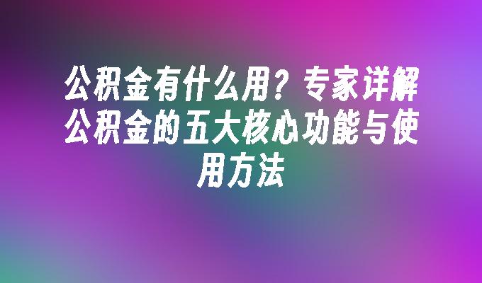 公积金有什么用？专家详解公积金的五大核心功能与使用方法