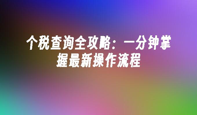 个税查询全攻略：一分钟掌握最新操作流程